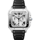 Cartier Santos de Cartier Chronograph Stainless Steel Silver Dial Black Rubber Strap 43.3 MM