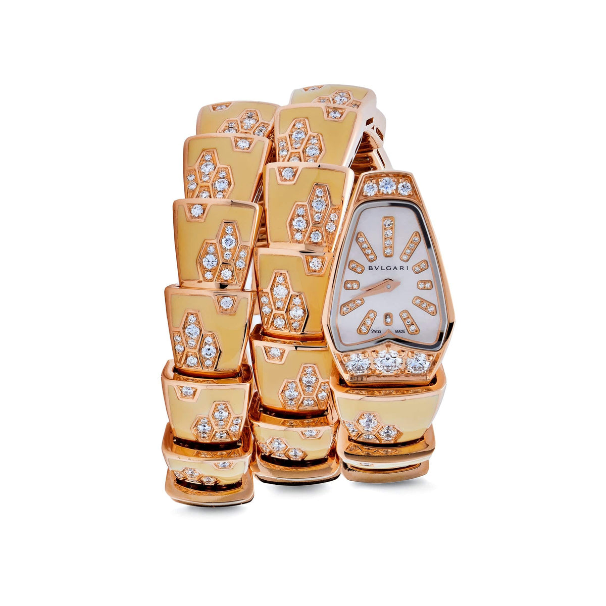 BVLGARI Serpenti Two-Coil Watch 101985 'Ladies' Rose Gold Diamonds Lacquer Mother of Pearl Dial 35 MM