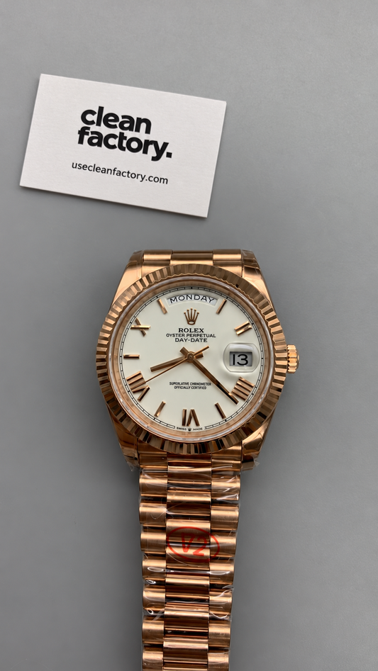 Rolex Day-Date – White Roman Dial – Rose Gold President Bracelet 40 MM
