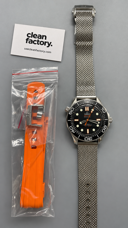 Omega Seamaster Diver 300M Black Dial Orange Accents Mesh Bracelet