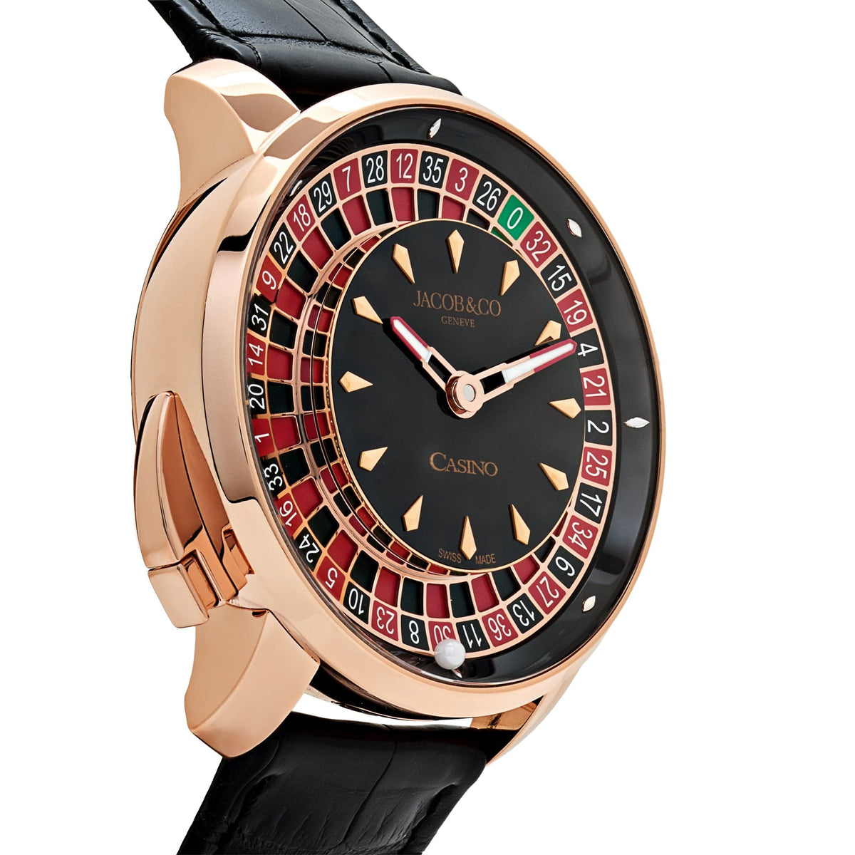 Jacob & Co. 'The Casino Tourbillon' CA100.40.AA.AA.ABALA Rose Gold Black Onyx Dial Limited Edition 44 MM